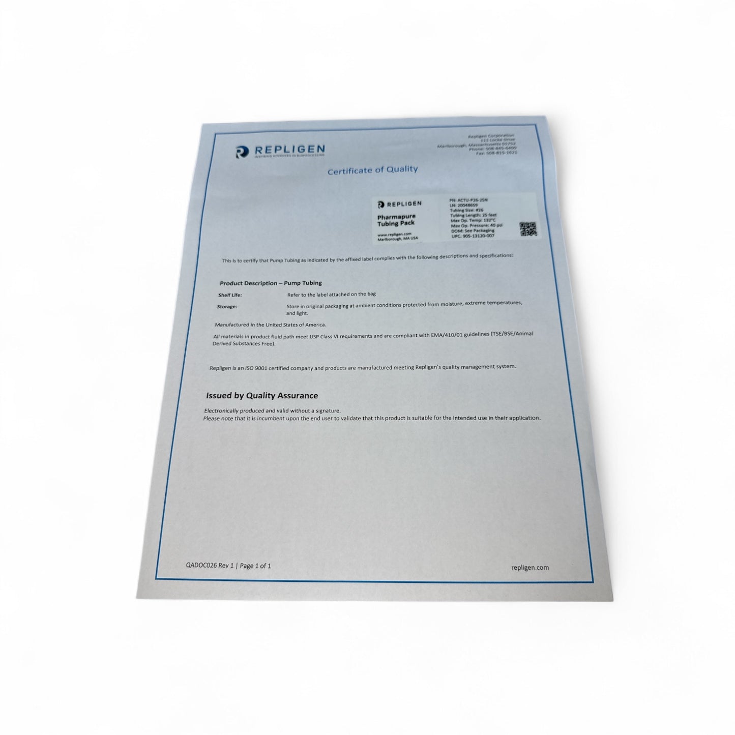 Repligen Pharmapure Tubing Pack #26, 25 Feet – ACTU-P26-25N