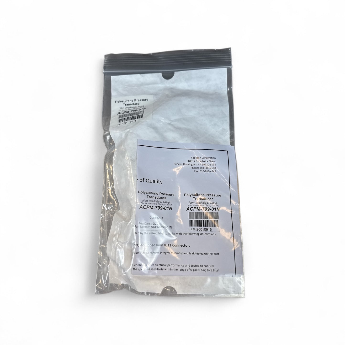 Repligen Polycarbonate Pressure Transducer ACPM-799-01N – Lot of 21 New Units