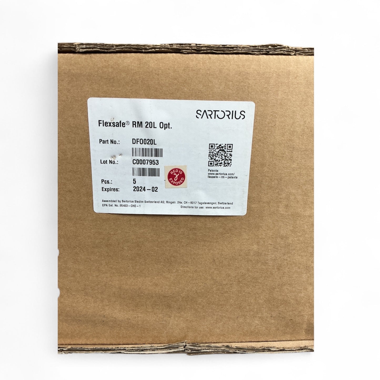 Sartorius Flexsafe RM 20L Opt. Bioprocess Bags, Model DF0020L – 5 Units