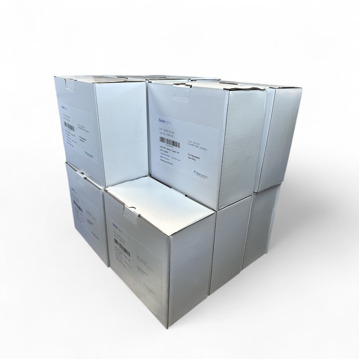 Fisherbrand 5mL Plastic Syringes Cat No. 14955458 – Lot of 1,100 Units (11x Boxes)