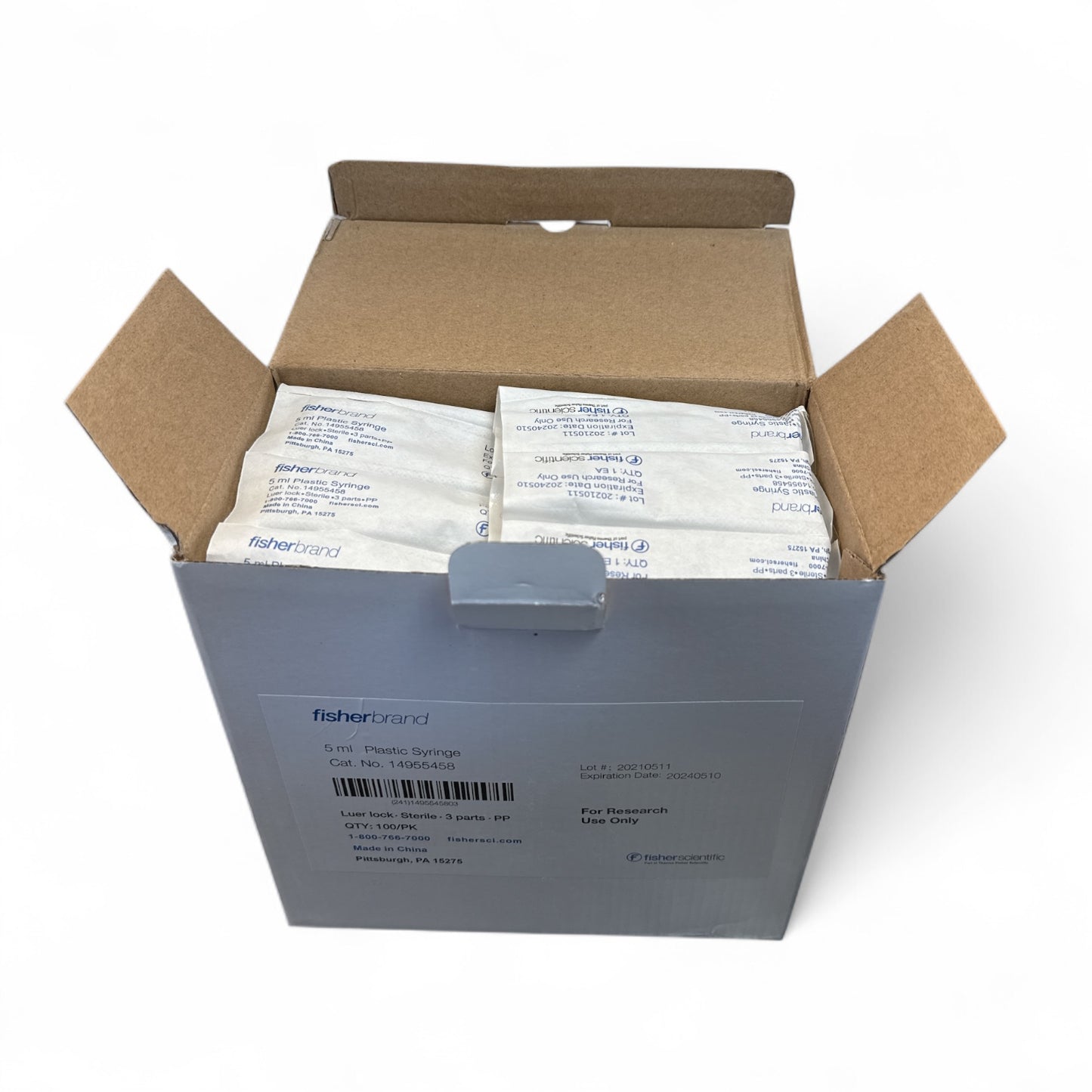 Fisherbrand 5mL Plastic Syringes Cat No. 14955458 – Lot of 1,100 Units (11x Boxes)