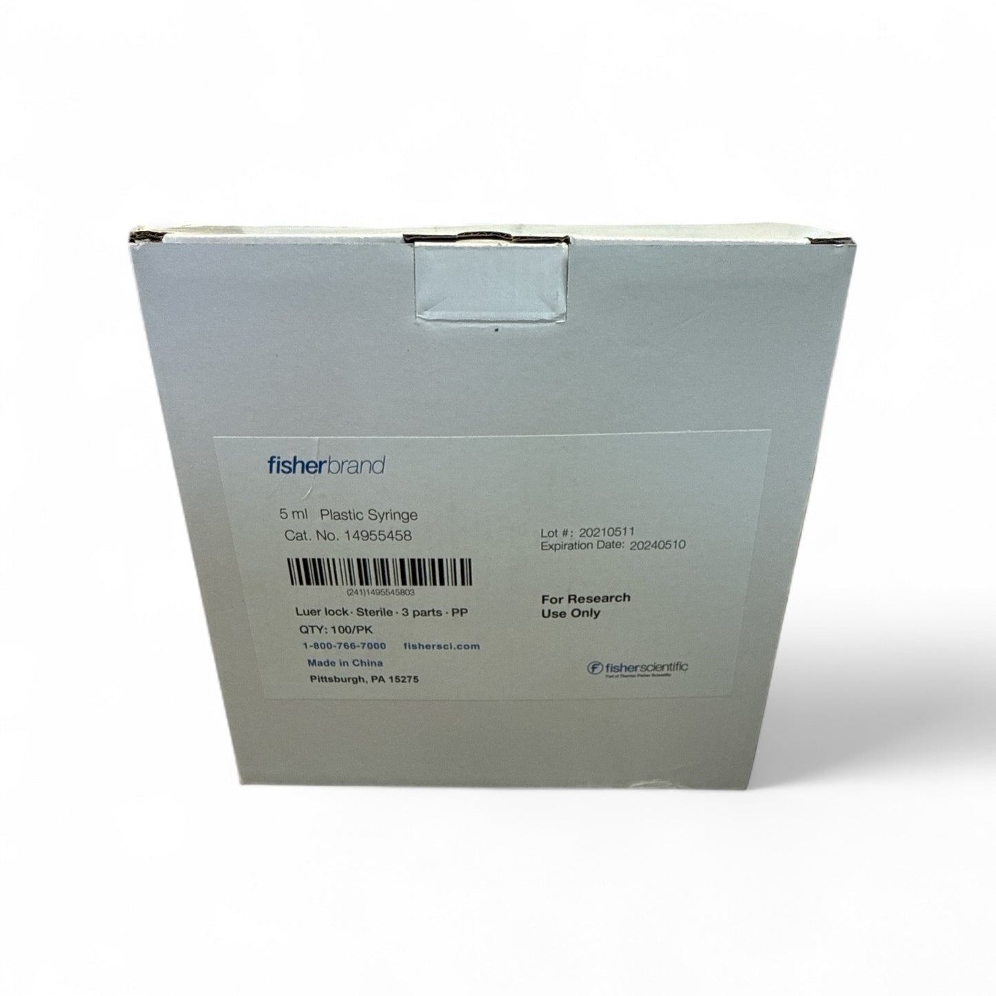 Fisherbrand 5mL Plastic Syringes Cat No. 14955458 – Lot of 1,100 Units (11x Boxes)