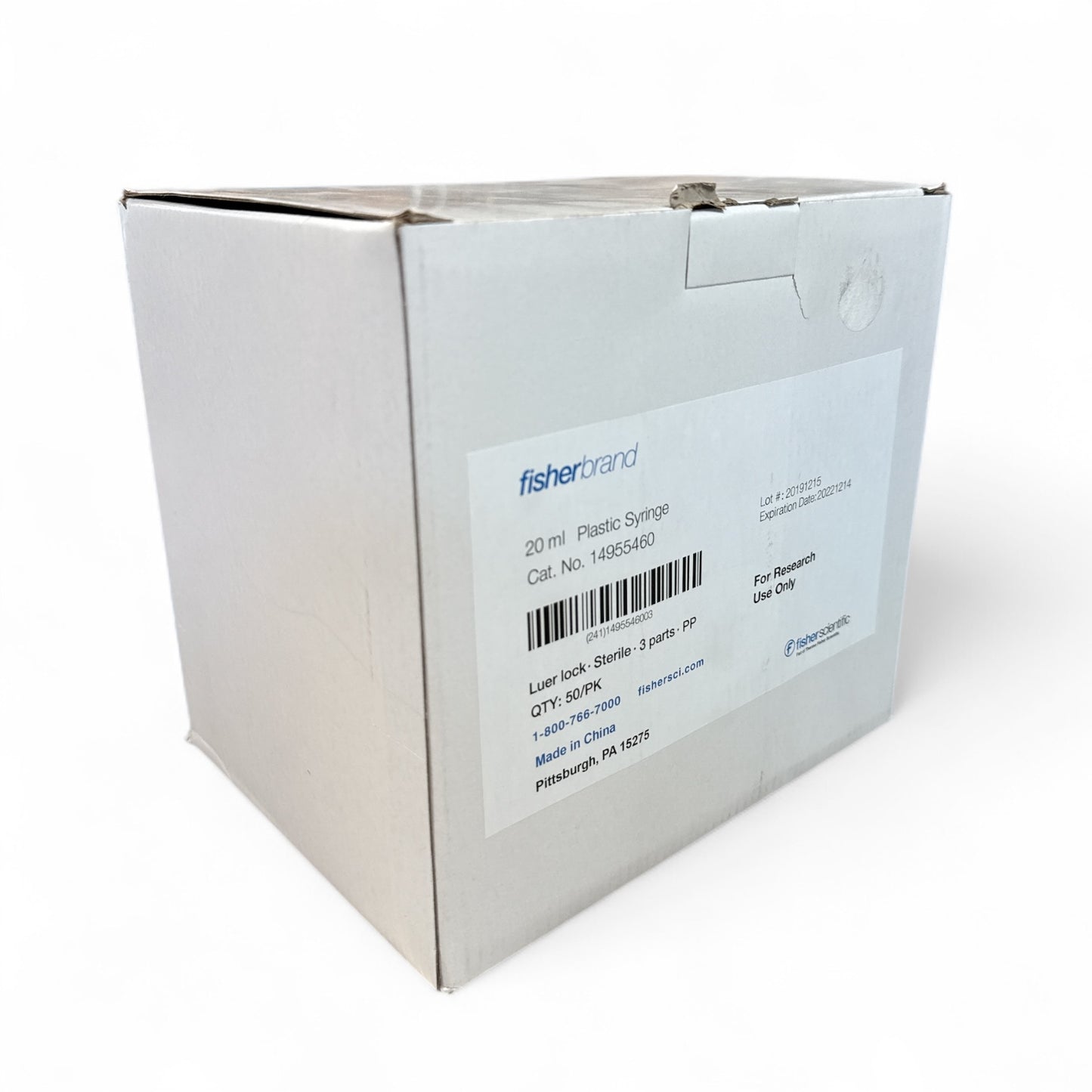 Fisherbrand 20mL Plastic Syringes 14955460 – Case of 50 Syringes