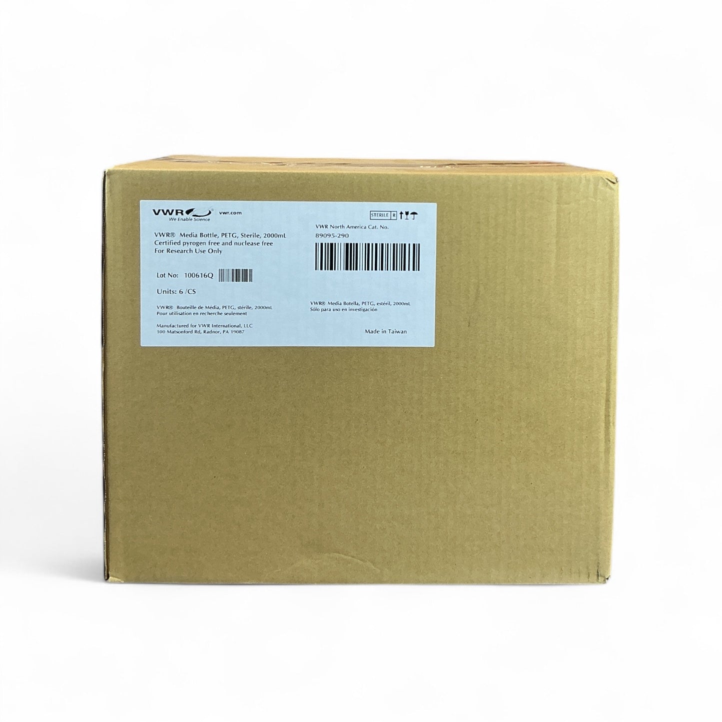 VWR Media Bottle, PETG, Sterile, 2000mL – Model 89095-290 – 6/Case