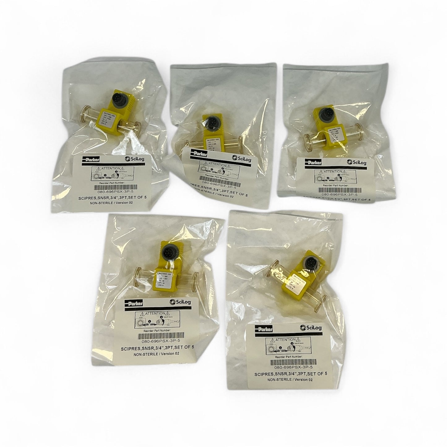 Parker SciLog SciPres Biopharm Sensor 3/4" 3PT Set of 5 080-696PSX-3P-5 New