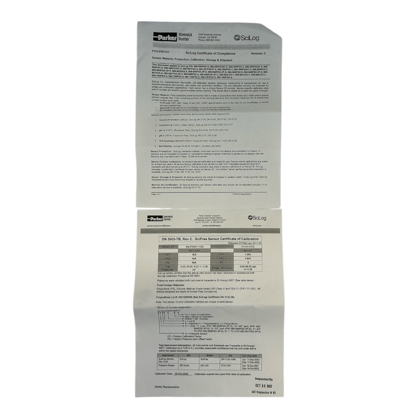 Parker SciLog SciPres Biopharm Sensor 3/4" 3PT Set of 5 080-696PSX-3P-5 New