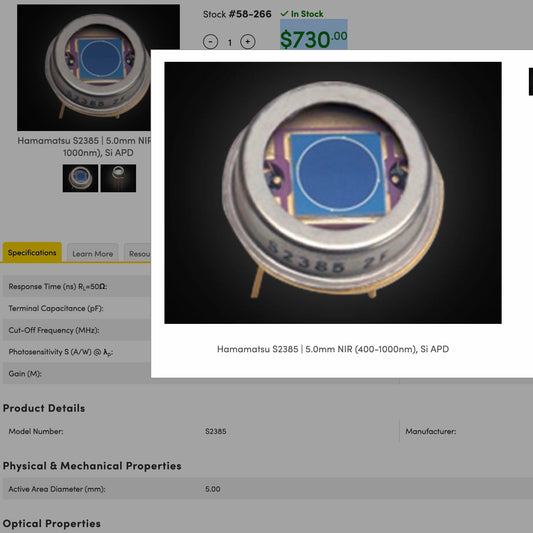 New Hamamatsu S2385 | 5.0mm NIR (400-1000nm), Si APD 58266